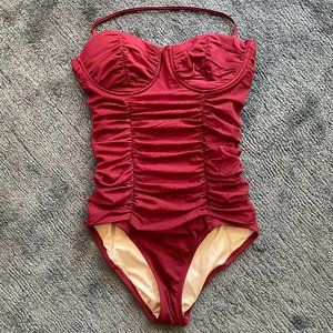 J. Crew Maroon Ruched Convertible One-Piece - Sz 8
